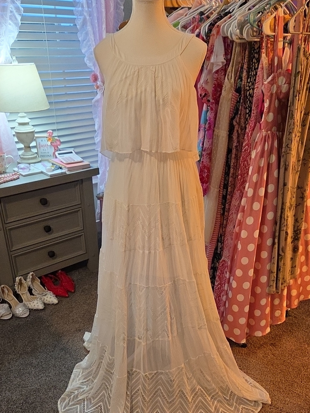 bebe Cream Layered Maxi Dress